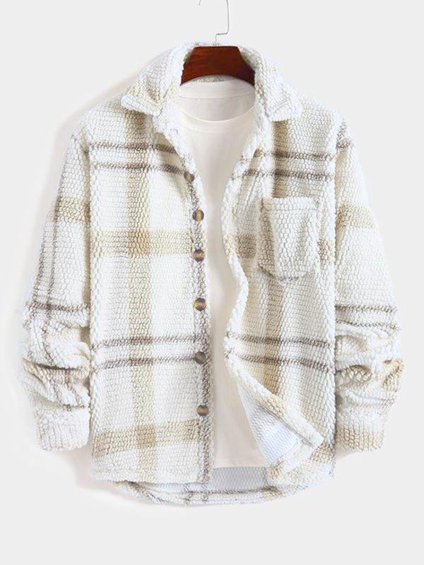 Men's Plaid Print Button Pocket Shirt Jacket, Regular Fit Casual Long Sleeve Collared Outerwear for Fall & Winter, Men's Clothes for Daily Wear