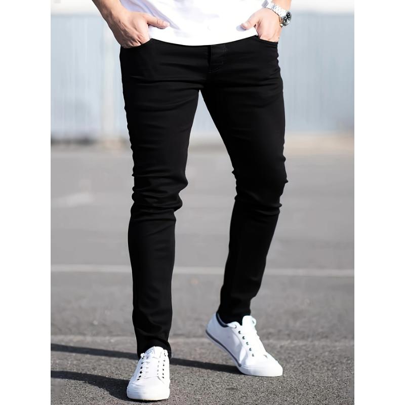 Men's Slim Fit Jeans - Comfortable Stretch, Versatile Streetwear, Durable Black Denim