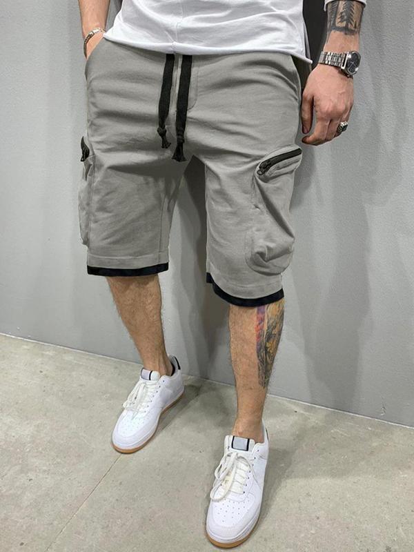 Men's Summer Clothes, Solid Drawstring Waist Cargo Shorts, Shorts for Men, Loose Plain Pocket Design Shorts for Daily Outdoor Wear, Fashion Casual Men's Bottoms for Summer, Menswear, Men's Clothing