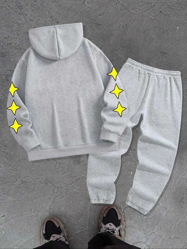 Men's Letter Graphic Print Drawstring Pocket Hoodie & Sweatpants Two-piece Set, Casual Loose Long Sleeve Hooded Sweatshirt & Jogger Pants, Men Two-piece Outfits for Fall & Winter