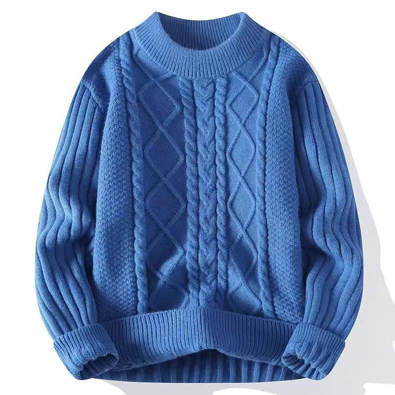 Autumn Fleece-Lined Trendy Less Sweater Men's Thickened Twist Sweater Knitted Warm Bottoming Casual Loose