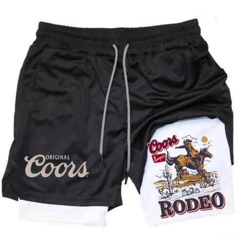 Coor Banquet Beer Shorts Men's Cross & Letter Print 2 in 1 Drawstring Waist Shorts, Loose Casual Pocket Track Shorts for Summer, Fashion Men's Bottoms for Daily Wear summer gym