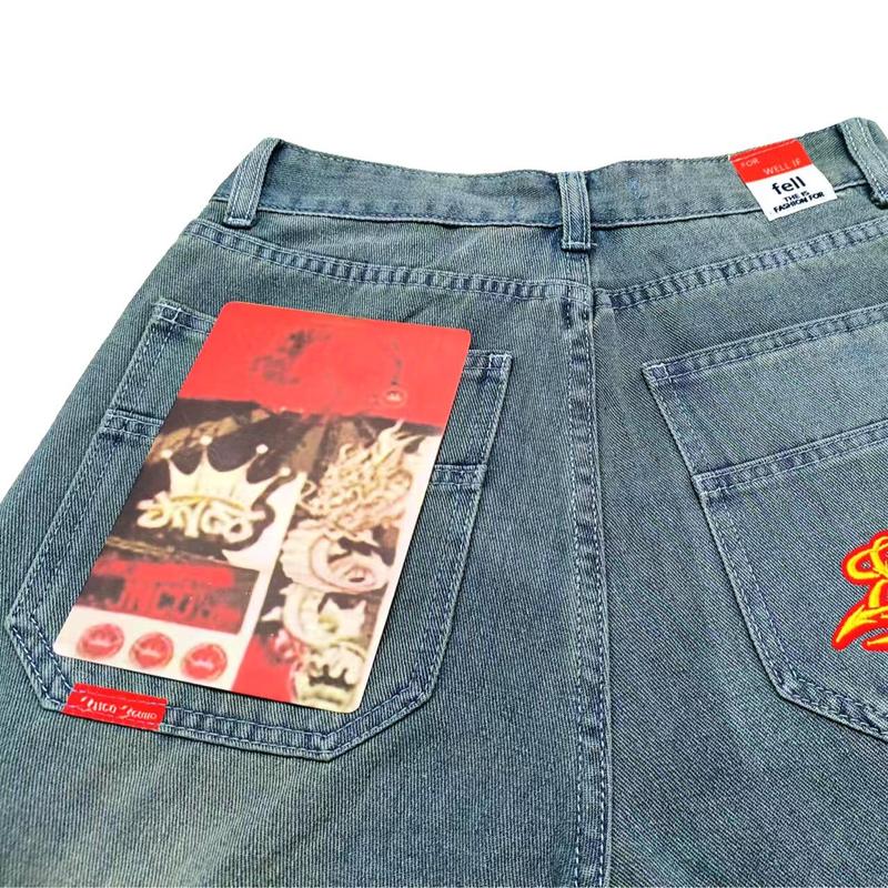 black friday 2024 JNCO retro loose trend fashion jeans high quality men and women trousers hip hop street bottoms embroidery loose pants gift Denim