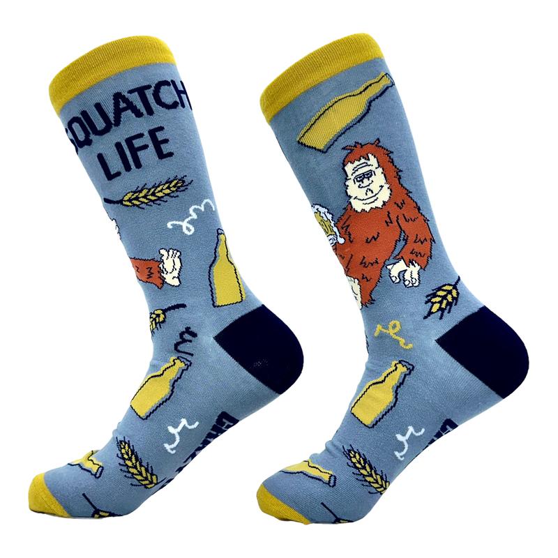 Men's Squatch Life Socks Funny Drunk Bigfoot Sasquatch Partying Joke Footwear Funny Socks