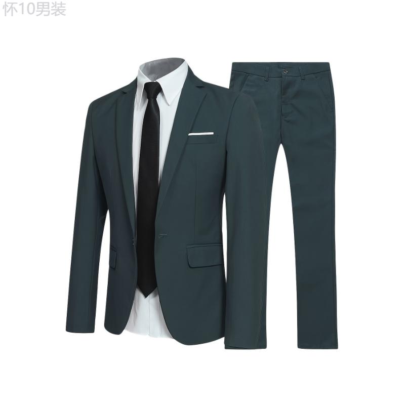 Formal 2 Pieces Set, Men's One Button Suit Jacket & Dress Pants Suit Set For Business Dinner Wedding Party Menswear Collar