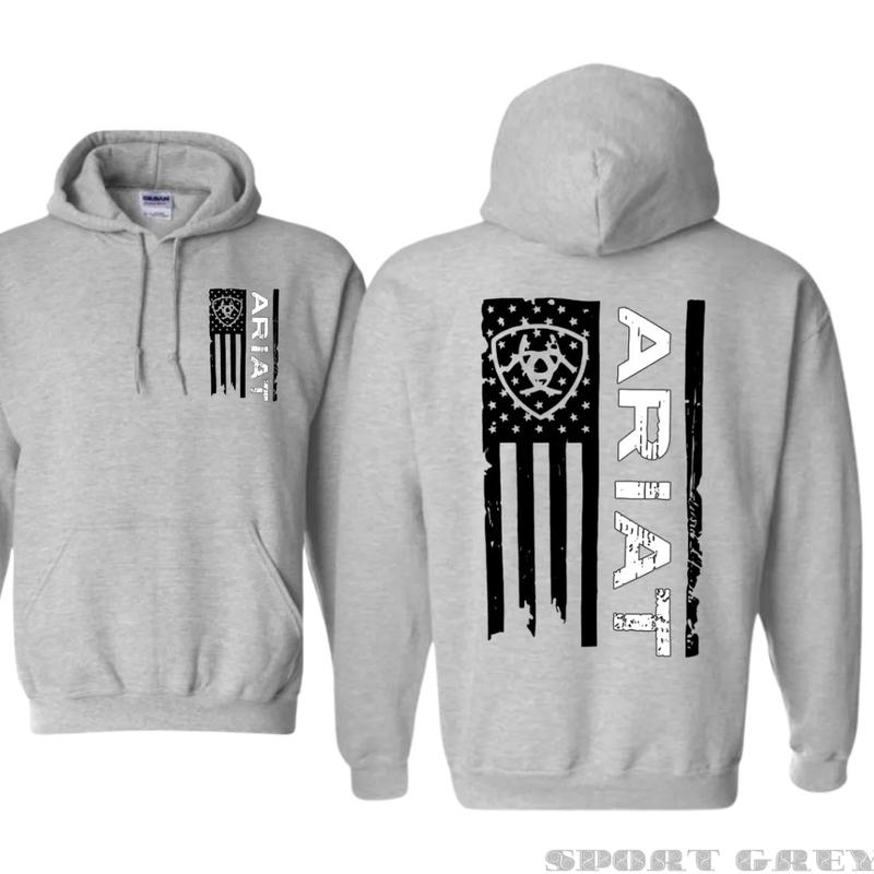 Ariat Unisex Hoodie - Ariat Hoodie With American Flag Design And Unique Ariat Logo, Embodying A Bold Style, Comfortable Black Unisex Hoodie