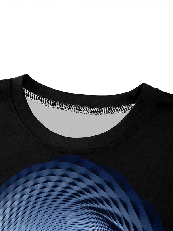 Men's 3D Tunnel & Sky Print Round Neck Tee, Regular Fit Fashion Casual Crew Neck Short Sleeve T-Shirt for Summer, Streetwear, Graphic Tees, T Shirts for Men, Men's Fashion Top for Daily Wear Starboy Outfit Men