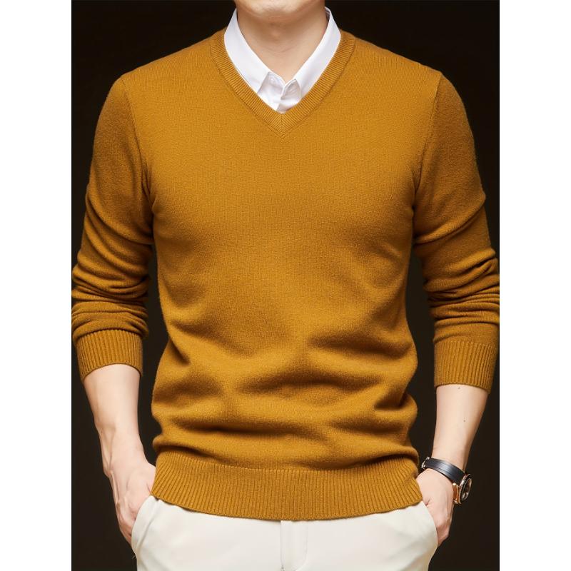 1pc Men'S Casual V-Neck Wool Blend Sweater - 400g Thickened Solid Color Knit Pullover for Autumn Winter, Regular Fit Long Sleeve Top with No Belt Detail