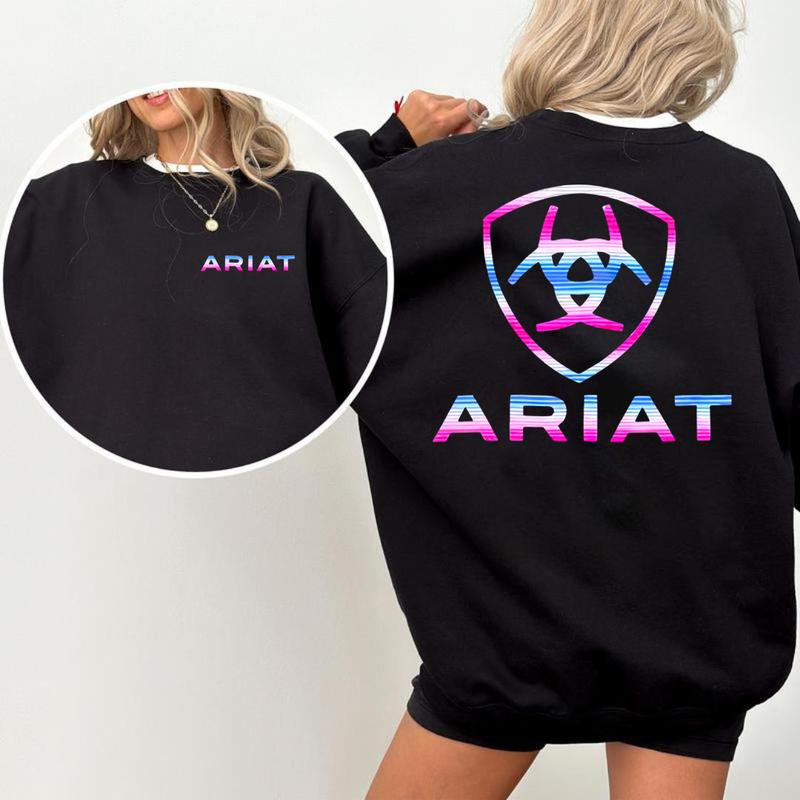 [SALE UP TO 65%] Ariat Hoodie with Gradient Shield Logo, Cotton Crewneck Unisex Pull Over Hoodie Sweatshirt T-Shirt for Men and Women