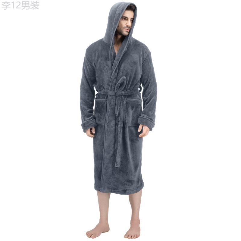 NY Threads Men Fleece Hooded Bathrobe Long Sleeve For Home Wear, Plush Long Lace Up Spa Robe Fabric Menswear