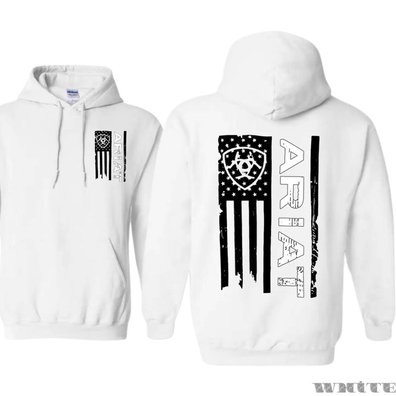 Ariat Unisex Hoodie - Ariat Hoodie With American Flag Design And Unique Ariat Logo, Embodying A Bold Style, Comfortable Black Unisex Hoodie