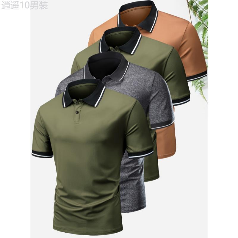 4Pcs Breathable Golf Shirt, Men's Regular Fit V-Neck Short Sleeve Casual T-Shirt Tops For Summer Fabric Menswear