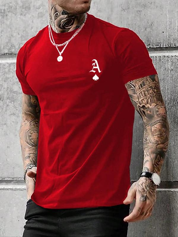 Men's Letter Print Round Neck Tee, Regular Fit Casual Streetwear Short Sleeve T-shirt, Graphic Tees, Men's Summer Clothes Top for Daily Wear