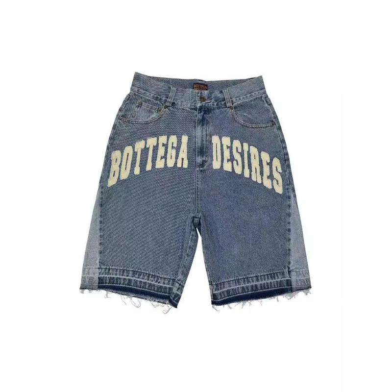 New Fashion Men's Fried Street Loose Fifth Pants Fashion Retro Alphabet Denim Shorts