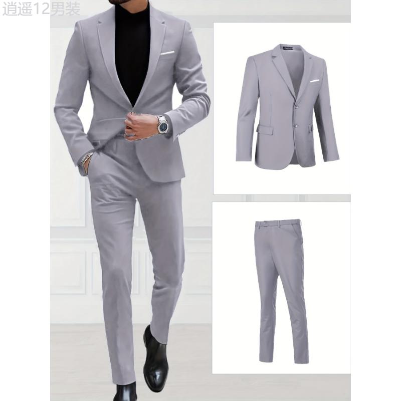 Two-Piece Classic Fit Suit Set for Men - Premium Quality, Comfortable Pants and Jacket - Ideal for Business, Wedding, and Formal Events