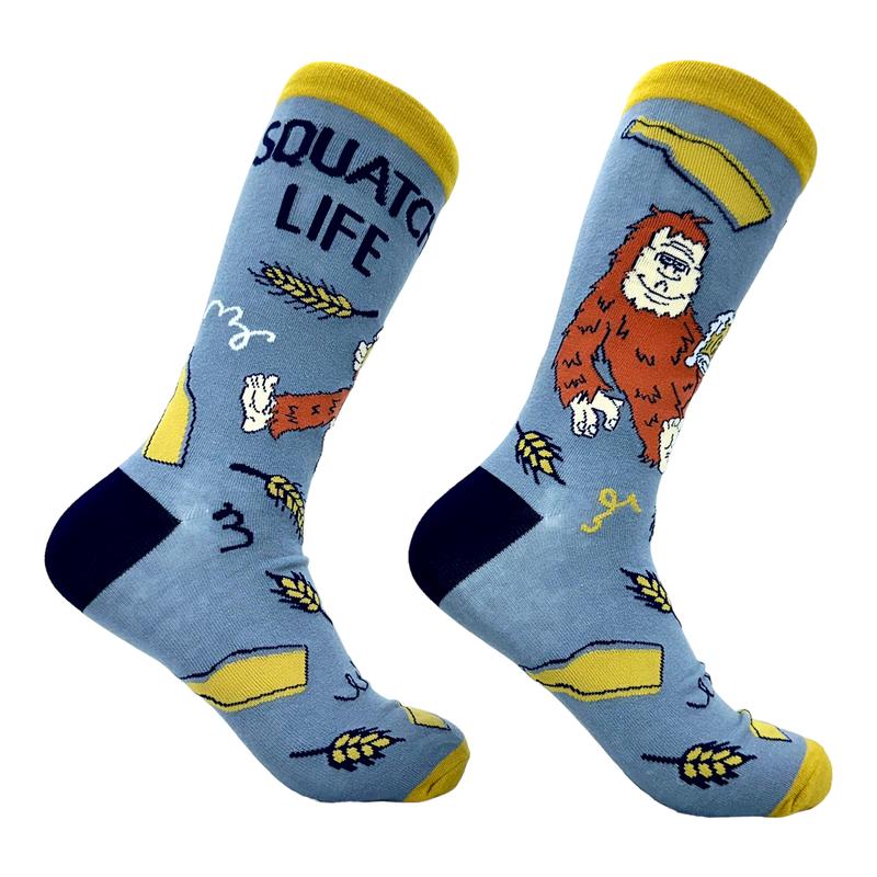 Men's Squatch Life Socks Funny Drunk Bigfoot Sasquatch Partying Joke Footwear Funny Socks