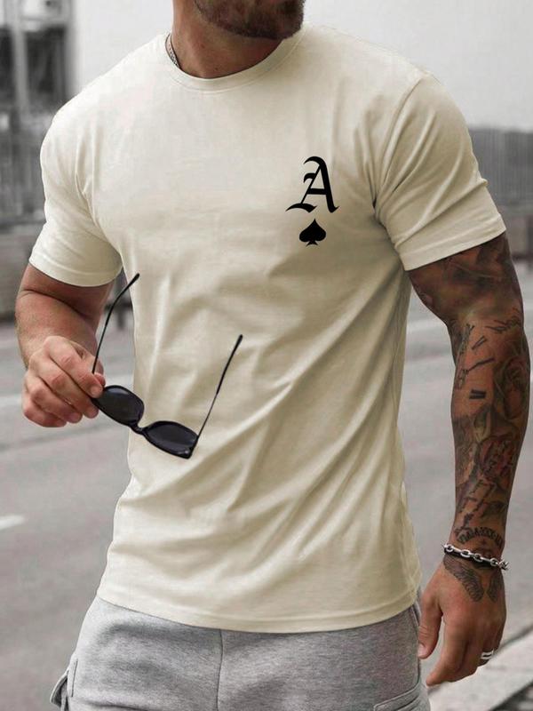 Men's Letter Print Round Neck Tee, Regular Fit Casual Streetwear Short Sleeve T-shirt, Graphic Tees, Men's Summer Clothes Top for Daily Wear