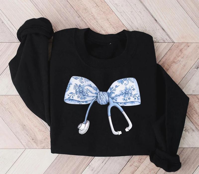 Nurse Coquette Toile bow Sweatshirt, Retro Nurse Shirts, RN, Unisex Stethoscope Crewneck Sweatshirt, Nursing School, Nurses Week Appreciation