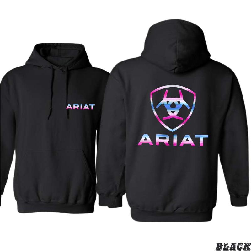 [SALE UP TO 65%] Ariat Hoodie with Gradient Shield Logo, Cotton Crewneck Unisex Pull Over Hoodie Sweatshirt T-Shirt for Men and Women