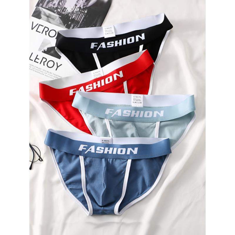 4pcs Men's 95% Cotton Briefs, Sexy Thin Breathable Comfortable Slim Personality U Convex Underwear For Men