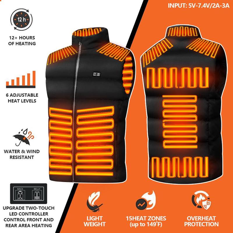 HEATENERGY men's and women's dual touch LED heating vest with 15 hot zones and battery pack - top, men's clothing Intelligent electric vest heating suit with constant temperature and full body heating vest Menswear Gilet