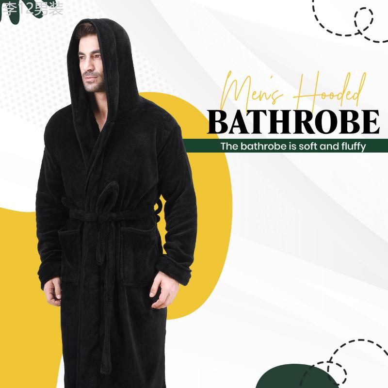 NY Threads Men Fleece Hooded Bathrobe Long Sleeve For Home Wear, Plush Long Lace Up Spa Robe Fabric Menswear