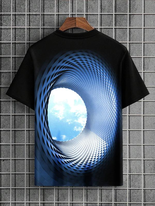 Men's 3D Tunnel & Sky Print Round Neck Tee, Regular Fit Fashion Casual Crew Neck Short Sleeve T-Shirt for Summer, Streetwear, Graphic Tees, T Shirts for Men, Men's Fashion Top for Daily Wear Starboy Outfit Men