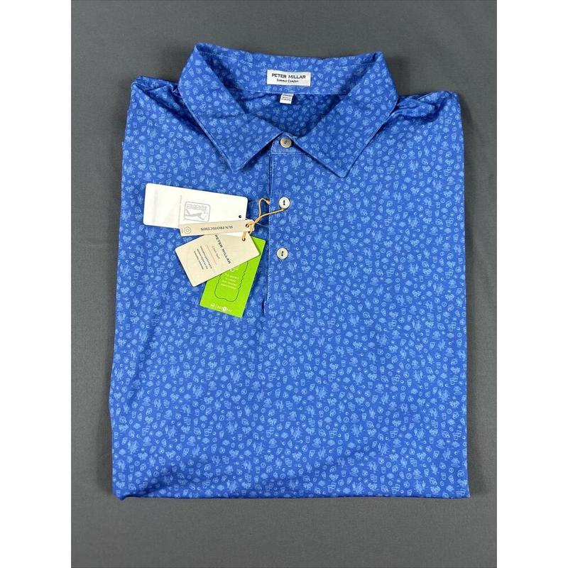 Peter Millar Golf Shirt Polo CS Summer Comfort Print Pattern Sleeve Logo XXL  Printed Polo Shirt For Men