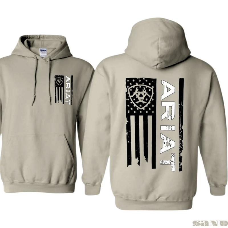 Ariat Unisex Hoodie - Ariat Hoodie With American Flag Design And Unique Ariat Logo, Embodying A Bold Style, Comfortable Black Unisex Hoodie