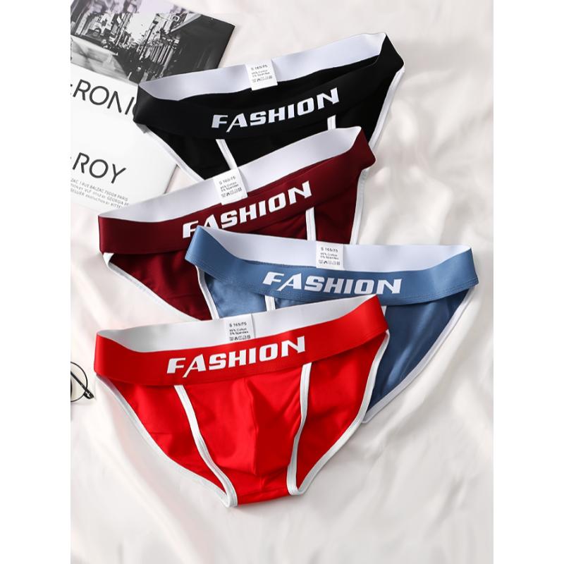 4pcs Men's 95% Cotton Briefs, Sexy Thin Breathable Comfortable Slim Personality U Convex Underwear For Men