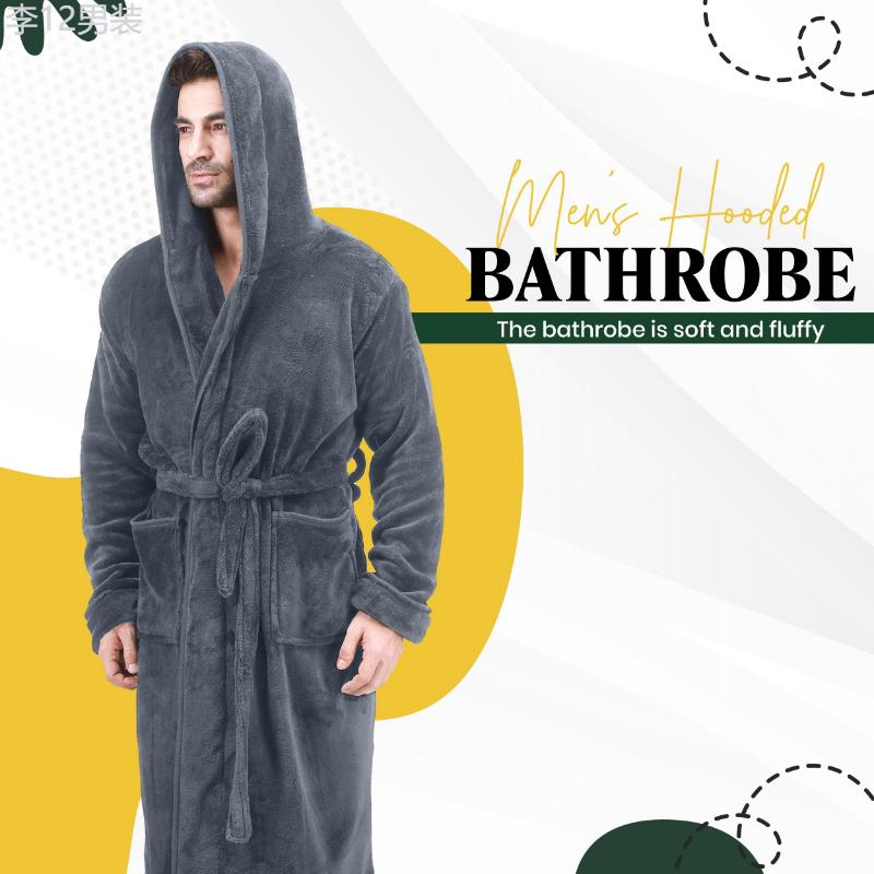 NY Threads Men Fleece Hooded Bathrobe Long Sleeve For Home Wear, Plush Long Lace Up Spa Robe Fabric Menswear