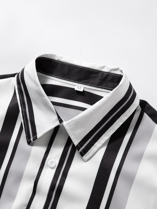 Men's Regular Fit Striped Print Button Front Shirt, Casual Short Sleeve Collared Top for Summer, Menswear for Daily Wear