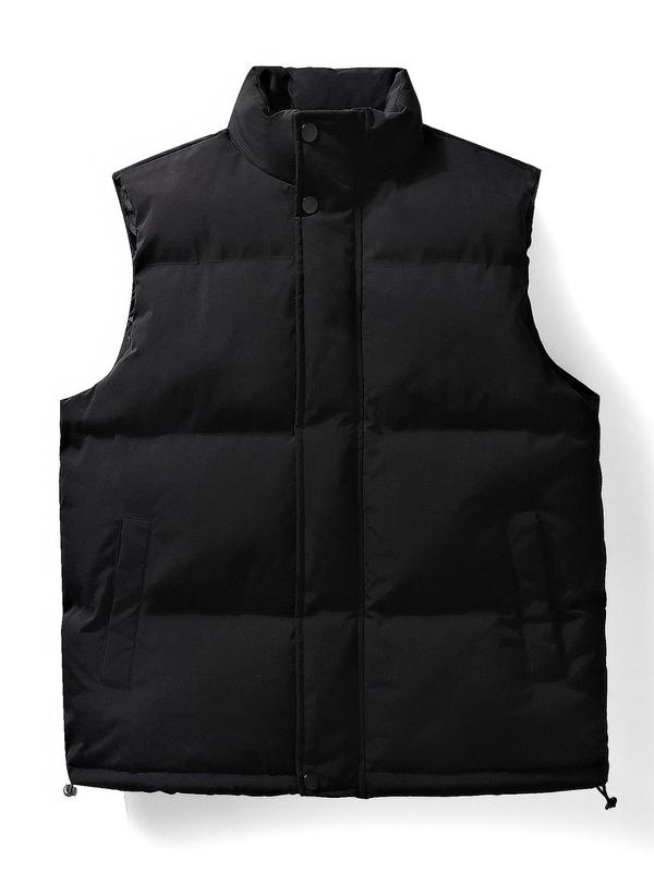 Men's Solid Pocket Zip Up Hooded Vest Jacket, 2024 New Style Regular Fit Casual Sleeveless Outerwear for Fall & Winter, Men's Clothes for Daily Wear