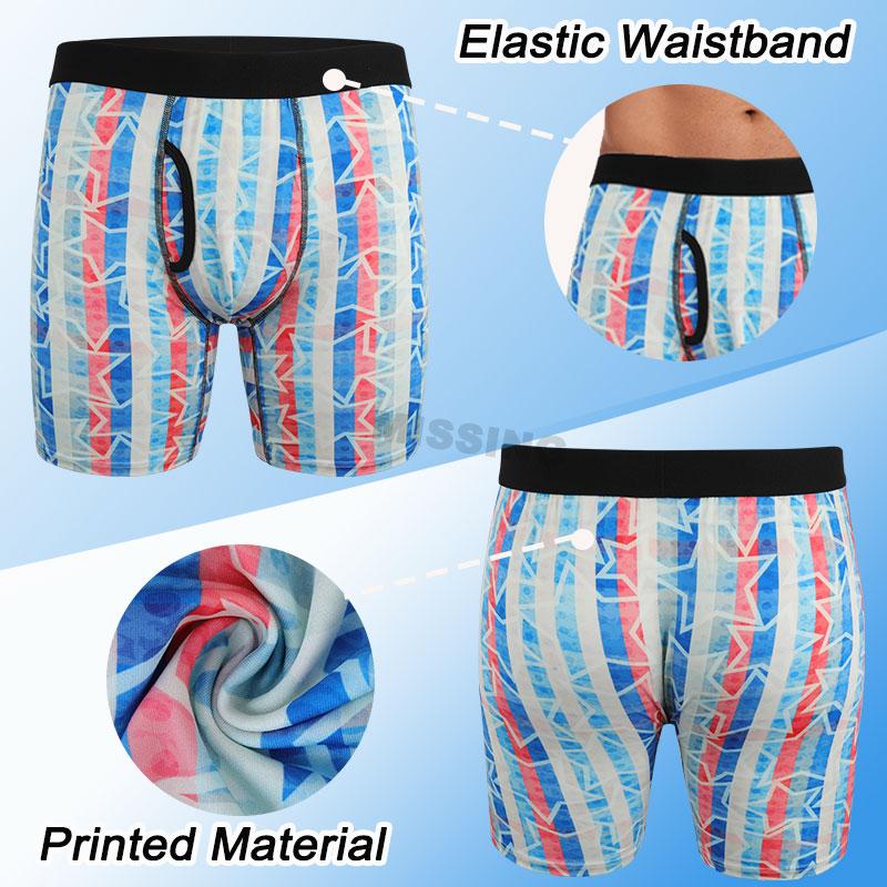 3 PACK Mens All Over Art Print Contrast Tape Boxer Briefs Shorts, Anti Chafing Underwear Comfort Sport Briefs Trunks Menswear