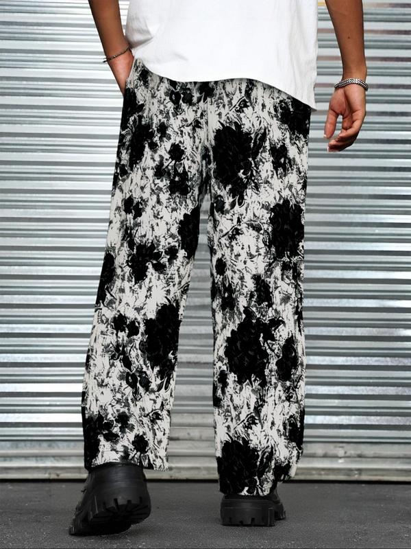 Men's Floral Print Drawstring Waist Straight Leg Pants, Casual Comfy Pocket Trousers for Daily Wear, Pants for Men, Fashion Men's Bottoms for All Seasons