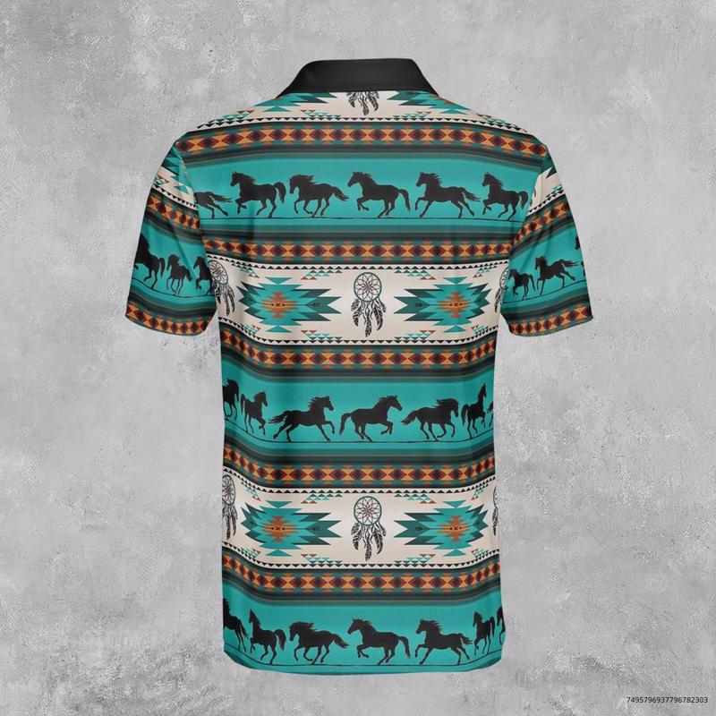 Native American Horse Pattern Men's Polo Shirt S-5XL