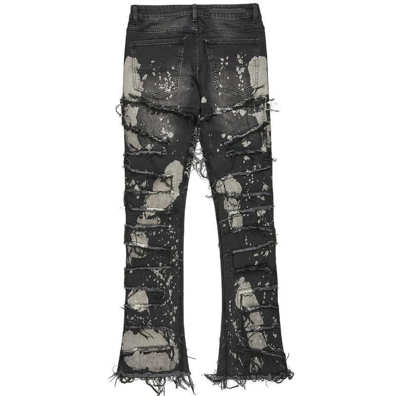 Laban Black Bleach Stacked Flare Jean