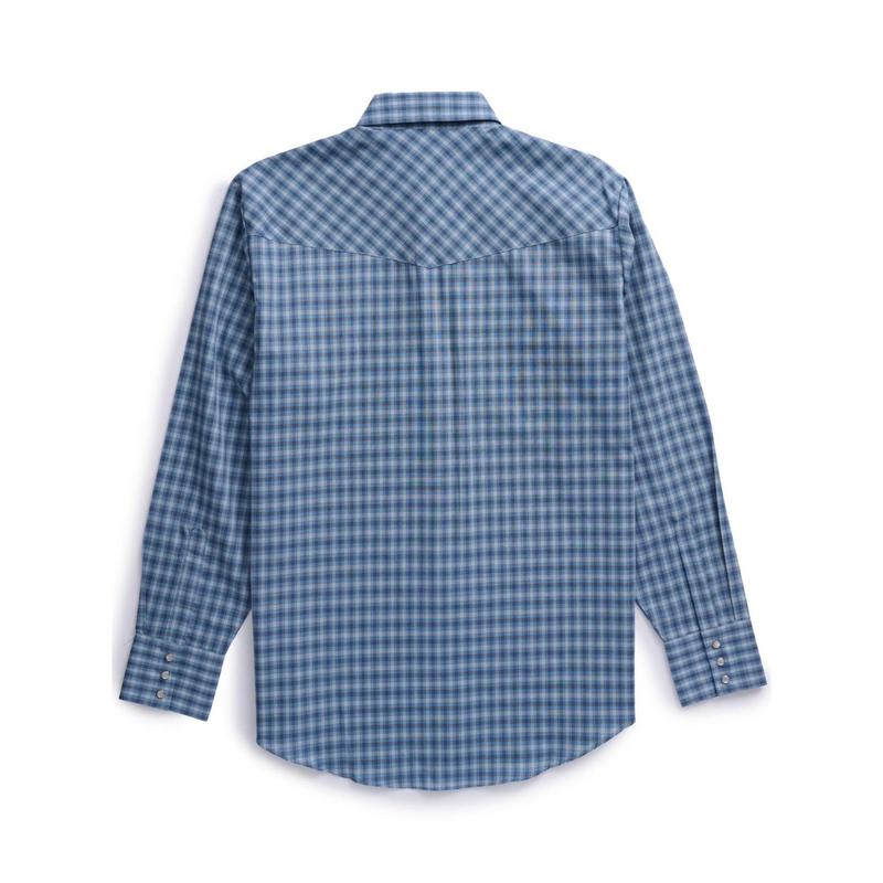 Men's Ely Cattleman Long Sleeve Classic Check Western Snap Shirt- Blue & Black