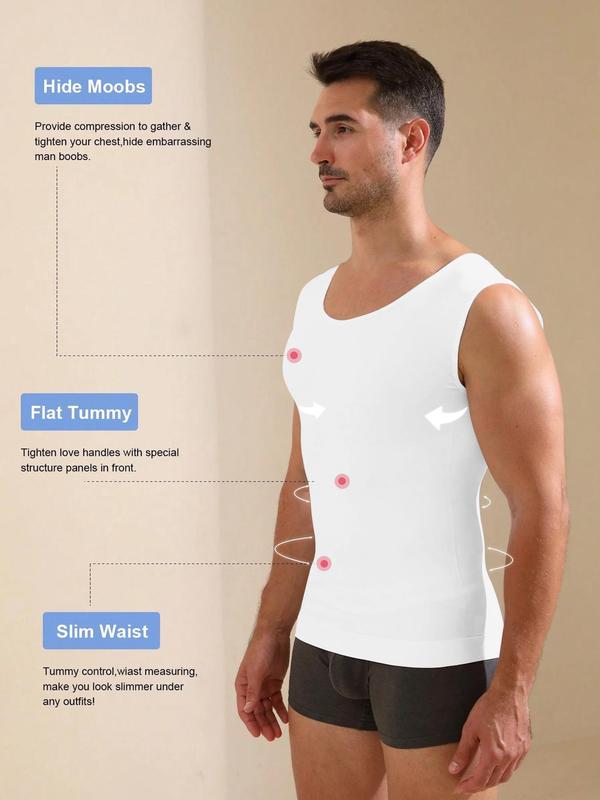 Men's Solid Round Neck Compression Shapewear Tank Top, High Stretch Tummy Control Shapewear Top, Double Hem Shaper for Men