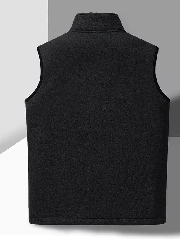 Men's Solid Zip Up Funnel Neck Vest Jacket, Regular Fit Casual Pocket Design Sleeveless Outerwear for Fall & Winter, Men's Clothes for Daily Wear