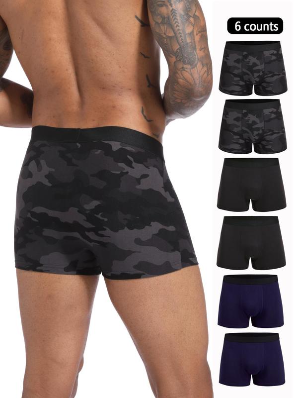 Men's Camo Print Boxer Shorts, Casual Comfortable Breathable Underwear for Daily Wear, Men's Underwear for All Seasons