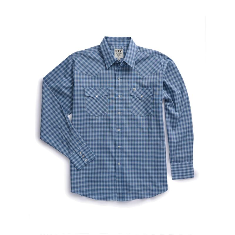 Men's Ely Cattleman Long Sleeve Classic Check Western Snap Shirt- Blue & Black