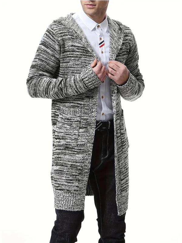 Men's Pocket Long Sleeve Hooded Cardigan, Regular Fit Casual Open Front Knitwear for Fall & Winter, Men's Knit Clothing for Daily Wear