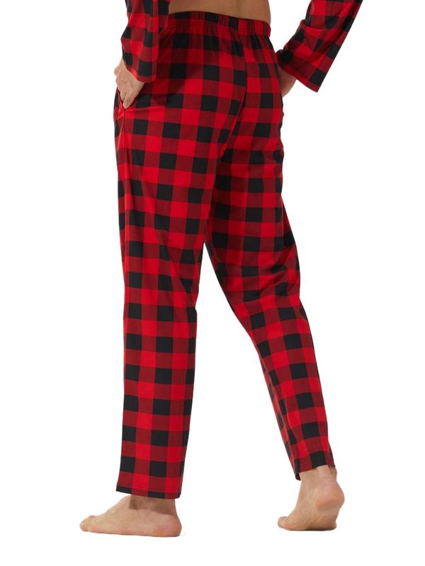 Men's Plaid Print Tie Front Lounge Pants, Casual Comfy Elastic Waist Sleep Pants for All Seasons, Soft Comfy Sleepwear Bottoms for Men