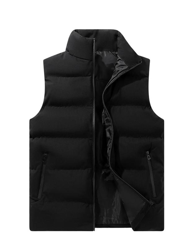 Men's Regular Fit Solid Zip Up Puffer Vest Jacket, Fashion Casual Comfy Stand Collar Gilet Outerwear for Daily Outdoor Life, Puffer Vest Men, Men Clothing for Fall & Winter