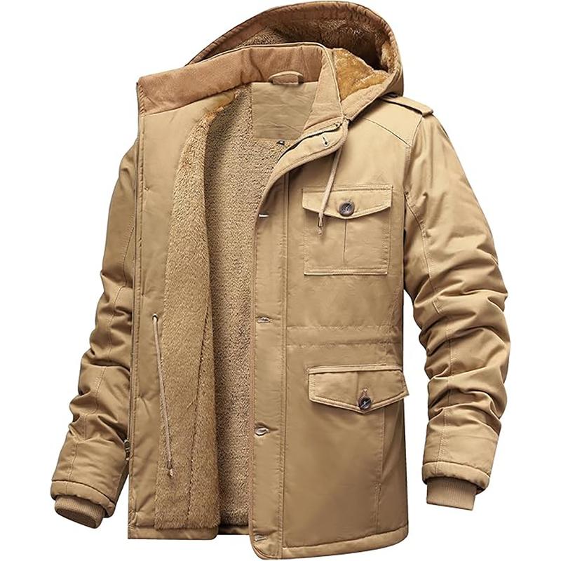 Men's Winter Jackets with Removable Hood Fleece Lined Cotton Military Work Jackets Outerwear Coats with Pockets,Jacket for Fall & Winter, Back To School Outfits, Drippy Outfits, Streetwear, Men Clothing, Men's Going Out Outfit for Daily Wear zip  up