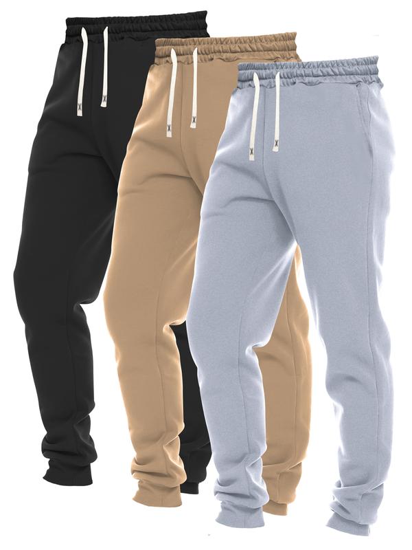 3 Pack Set Of Men's Casual Sweatpants, Regular Fit And Cuffed Trousers With Drawstring And Pockets, Versatile For Spring And Autumn Outdoors Sports Wear drawstring  sweatpants Menswear Operator