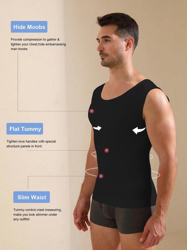 Men's Solid Round Neck Compression Shapewear Tank Top, High Stretch Tummy Control Shapewear Top, Double Hem Shaper for Men