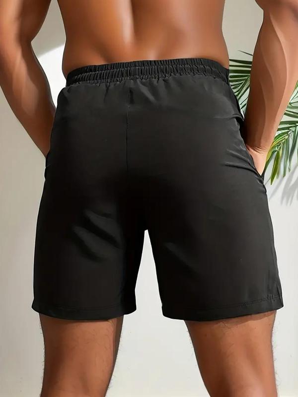 Men's Plain Drawstring Waist Shorts, Casual Breathable Zipper Pocket Straight Leg Shorts for Summer, Mens Summer Shorts, Mens Shorts, Fashion Men's Bottoms for Daily Wear