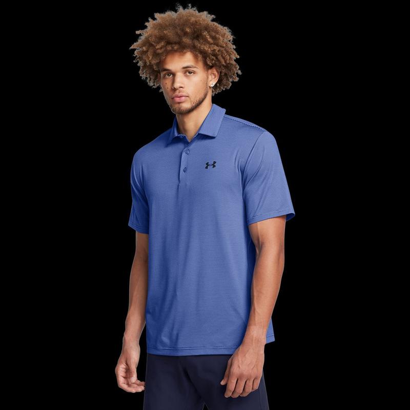 2024 Under Armour Men's Playoff Polo 3.0 Stripe - Tech Blue Nimbus Blue Black